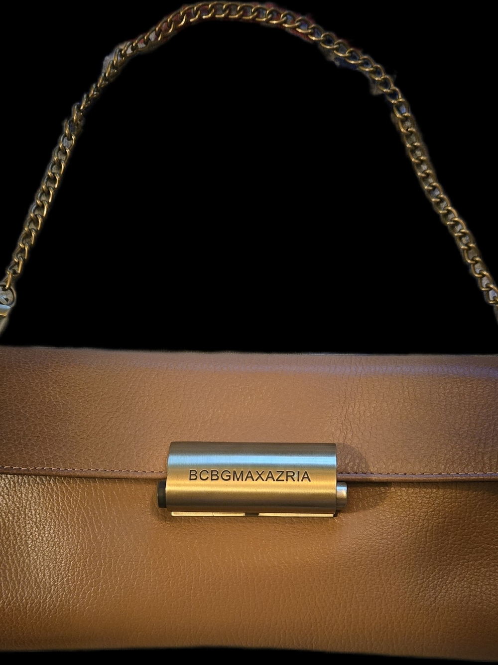 BCBGMAXAZRIA Two-Tone Brown Leather Chain-Handle Bag 5.5x11.5" Great Condition.